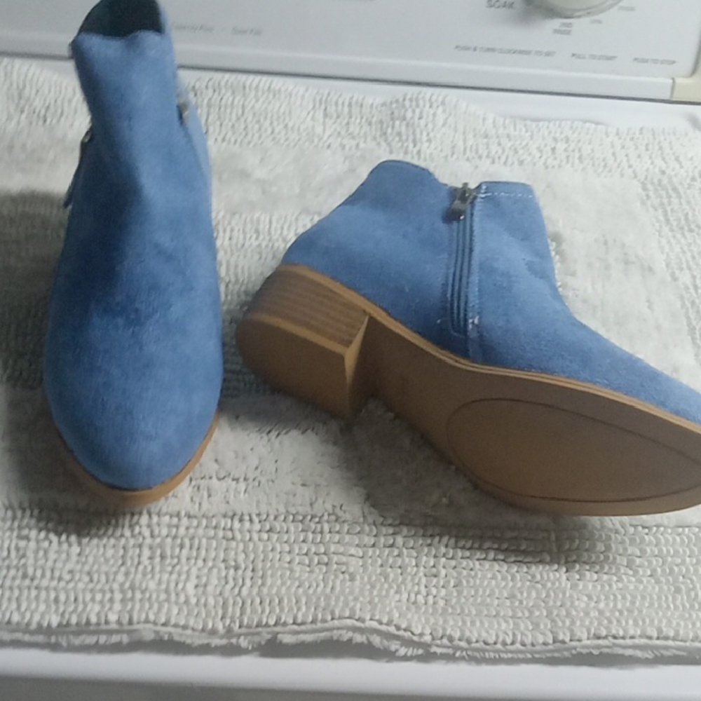 Sky Blue Suede Ankle Booties with Chunky Sole